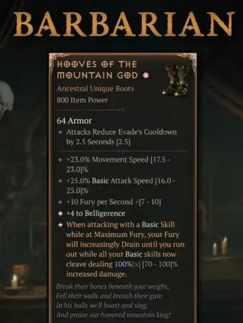 Diablo 4 Hooves of the Mountain God Unique