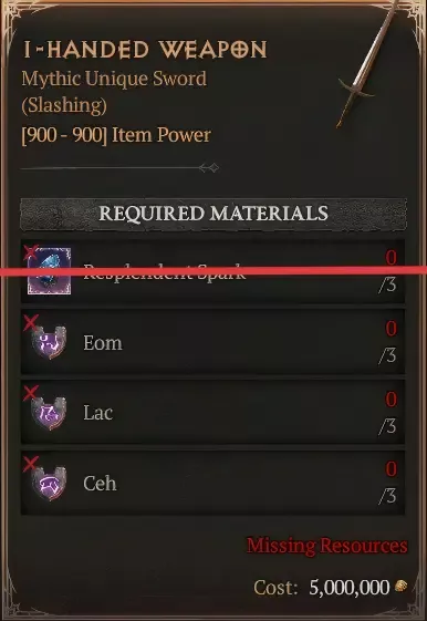 I-Handed Weapon [3 Eom+3 Lac+3 Ceh--No Spark]