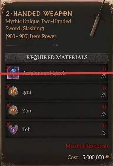 2-Handed Weapon [3 Igni+3 Zan+3 Teb--No Spark]
