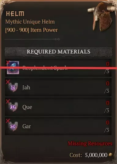 Helm [3 Jah+3 Que+3 Gar--No Spark]