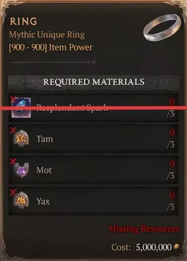 Ring [3 Tam+3 Mot+3 Yax--No Spark]
